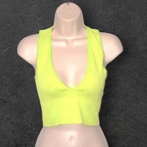 NWT ANWND Crop Tank Top Neon Green Plunge Neckline